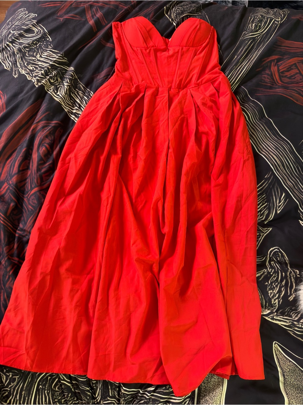 Strapless Red corset Taylor Swift style Sweetheart Midi Dress